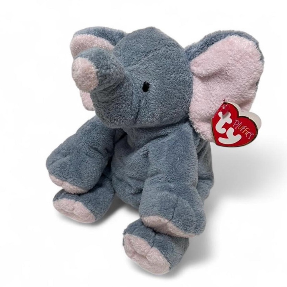 TY Plush Gray & Pink Elephant Stuffed Animal - Soft Kids Toy